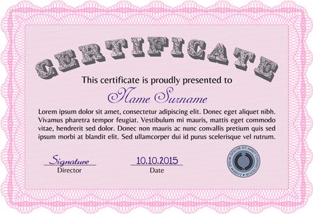 Sample Certificate. Superior design. Detailed.With complex linear background.