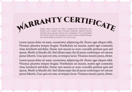 Sample Warranty certificate template. With background. Very Detailed. Complex border design. 