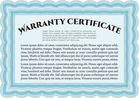 Template Warranty certificate. It includes background. Complex border design. Vector illustration. 