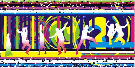 Colourful illustration of a group of dancing people