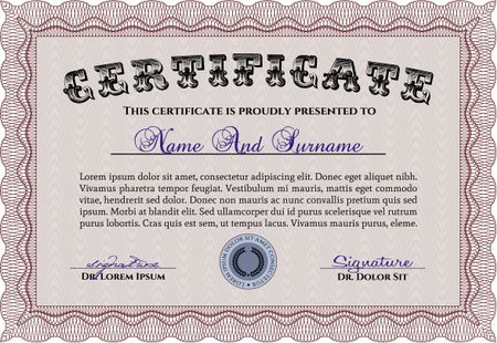 Certificate template or diploma template. Money style.Complex design. With great quality guilloche pattern. 