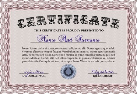 Certificate template or diploma template. Money style.Complex design. With great quality guilloche pattern.