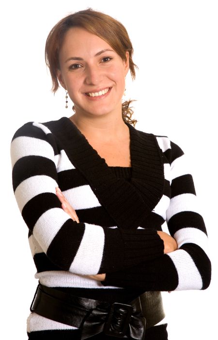 Beautiful young business woman portrait smiling over a white background