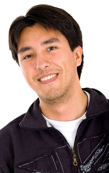 casual latin american man portrait over a white background