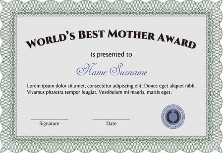 World's Best Mom Award. Complex background. Excellent design. Customizable, Easy to edit and change colors.