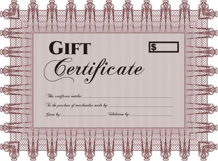 Gift certificate template. Artistry design. Easy to print. Border, frame.