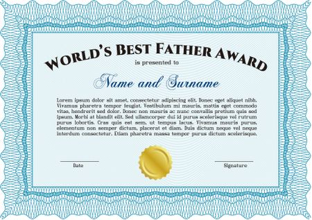 Best Dad Award Template. Excellent design. With guilloche pattern and background. Customizable, Easy to edit and change colors.