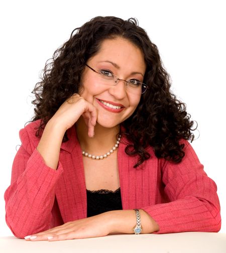 Business woman portrait with glasses over a white background