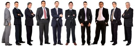 Large business team of men isolated over white