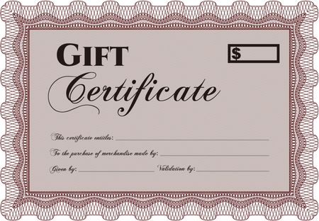 Modern gift certificate. Detailed.Nice design. With guilloche pattern and background. 
