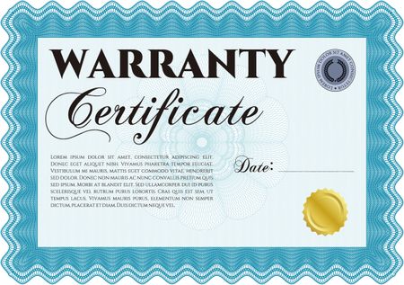 Warranty Certificate template. Complex frame design. Easy to print. Perfect style. 