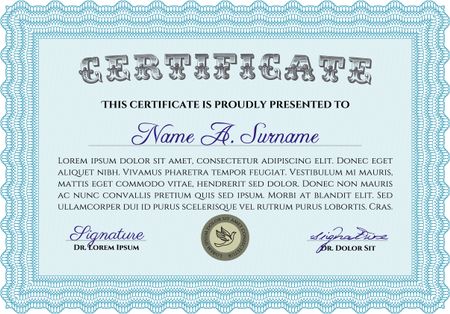 Sample Certificate. Diploma of completion.With great quality guilloche pattern. Artistry design. 