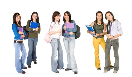 beautiful group of fullbody female students isolated