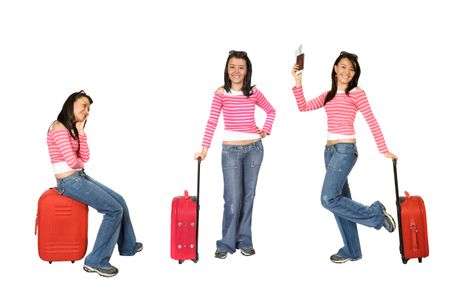 beautiful young female traveller isolated over white