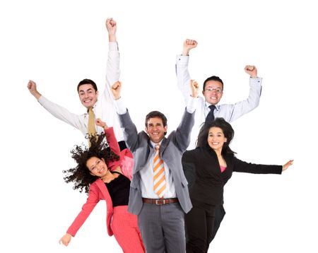 Business group with their hands in the air - isolated