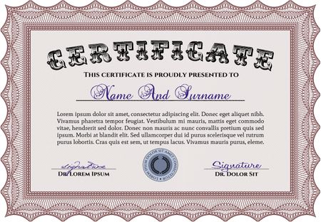 Diploma or certificate template. Vector certificate template.With guilloche pattern. Beauty design. 