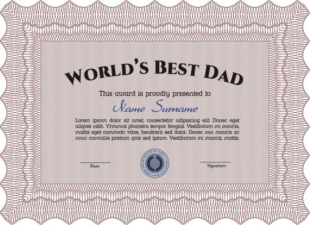 World's Best Dad Award Template. Excellent complex design. With guilloche pattern. Vector illustration.