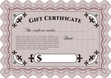 Gift certificate template. Printer friendly. Border, frame.Excellent design. 