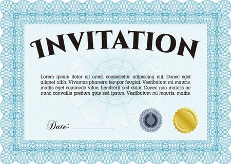 Formal invitation template. Customizable, Easy to edit and change colors.Nice design. With great quality guilloche pattern.