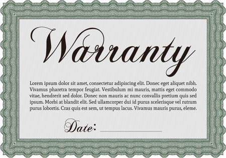 Sample Warranty template. Perfect style. Complex design. Easy to print. 