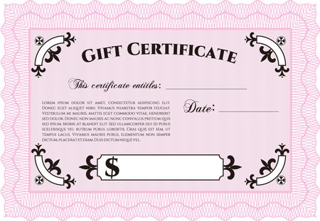 Retro Gift Certificate template. Sophisticated design. Border, frame.Complex background. 