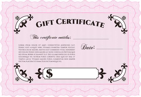 Retro Gift Certificate template. Sophisticated design. Border, frame.Complex background.