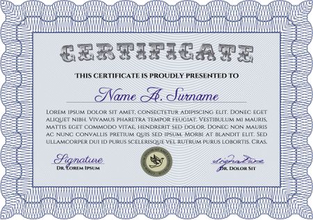 Sample certificate or diploma. Border, frame.Retro design. With complex background.