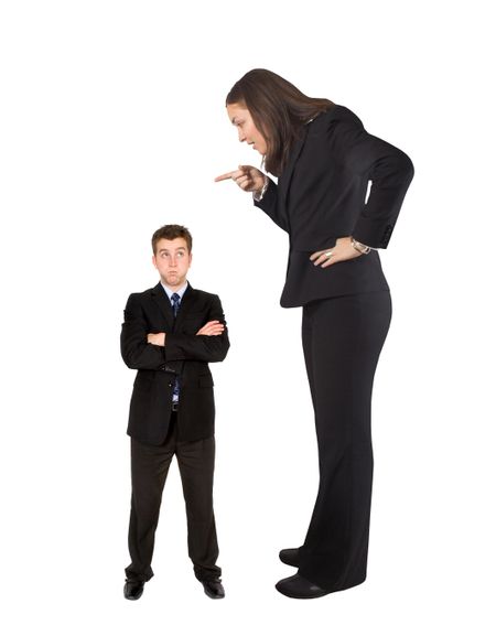 business woman telling off his partner isolated over white
