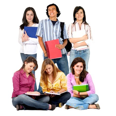 casual group of students on a white background