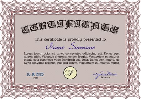 Certificate. With guilloche pattern and background. Elegant design. Detailed.