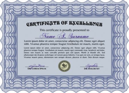 Sample certificate or diploma. Vector pattern that is used in money and certificate.With complex linear background. Beauty design.