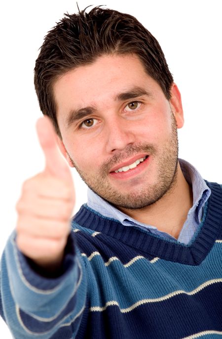 Guy doing the thumbs up sign isolated over a white background