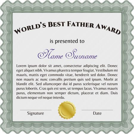Best Father Award Template. Border, frame.Complex background. Excellent design. 