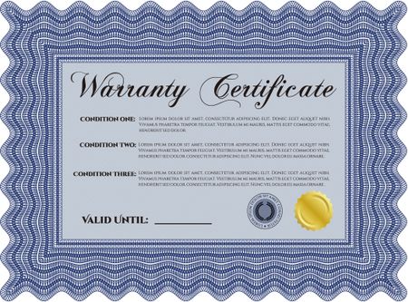 Warranty template. With background. With sample text. Perfect style. 
