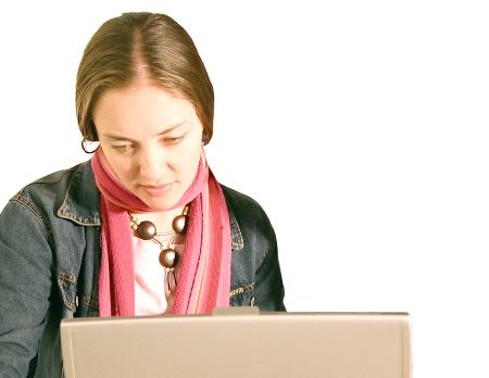 girl using laptop from the front