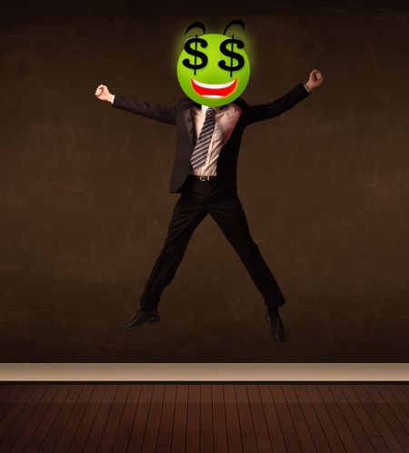 Businessman with dollar sign smiley face
