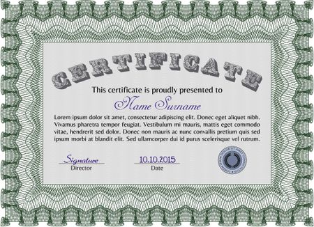 Certificate of achievement template. Vector pattern that is used in money and certificate.With complex background. Good design. 