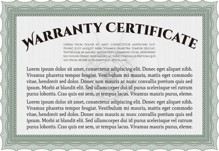 Warranty Certificate template. With sample text. It includes background. Vector illustration. 
