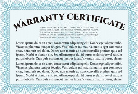 Sample Warranty certificate. With complex background. Very Customizable. Complex border. 