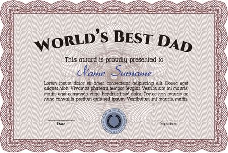 World's Best Father Award. Lovely design. With linear background. Border, frame.