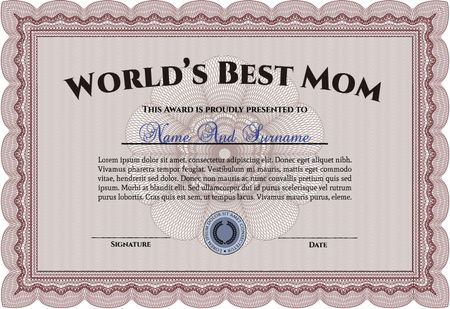 World's Best Mother Award Template. Lovely design. Border, frame.Complex background.