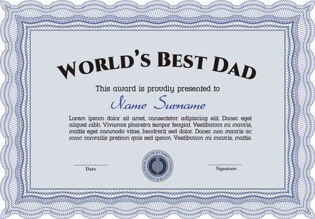 Award: Best dad in the world. Elegant design. Customizable, Easy to edit and change colors.With background. 