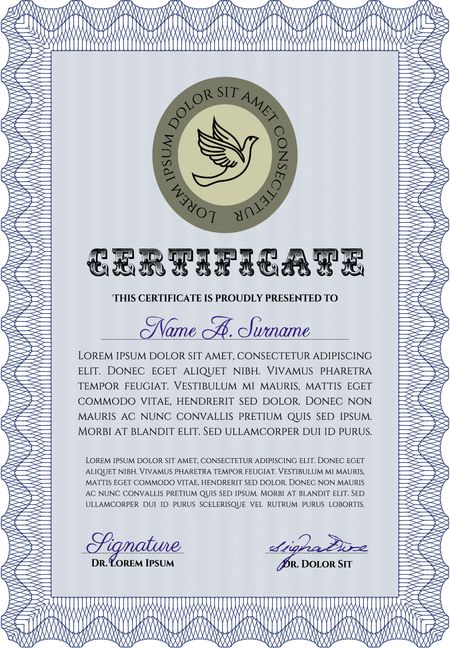 Sample Certificate. Money style. Easy to print. Artistry design.