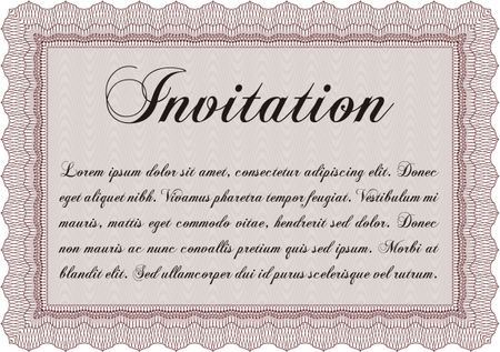 Formal invitation template. Vector illustration.With great quality guilloche pattern. Nice design. 