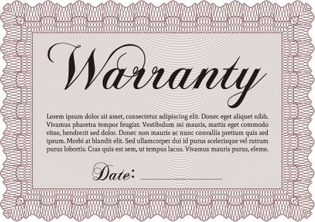 Sample Warranty template. Complex frame. Very Customizable. With background. 