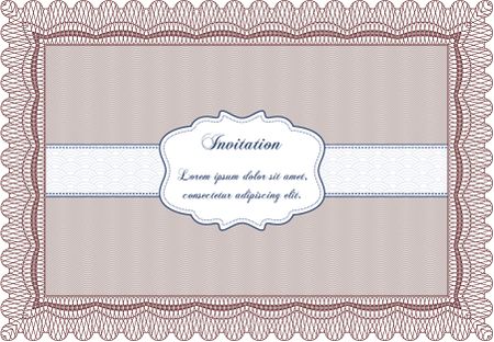 Retro vintage invitation. With guilloche pattern. Lovely design. Detailed.