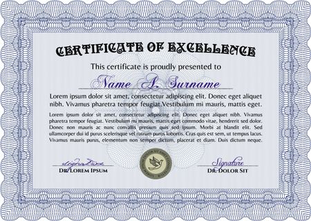 Certificate template. Elegant design. Money style.With guilloche pattern and background. 