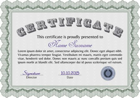 Diploma template or certificate template. With quality background. Vector certificate template.Modern design. 