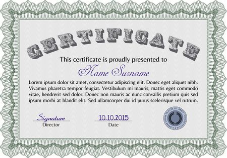 Diploma template or certificate template. With quality background. Vector certificate template.Modern design.