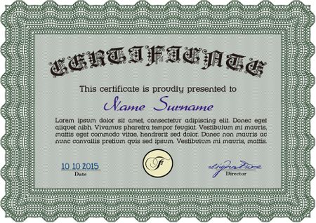 Sample certificate or diploma. With complex background. Detailed.Superior design. 